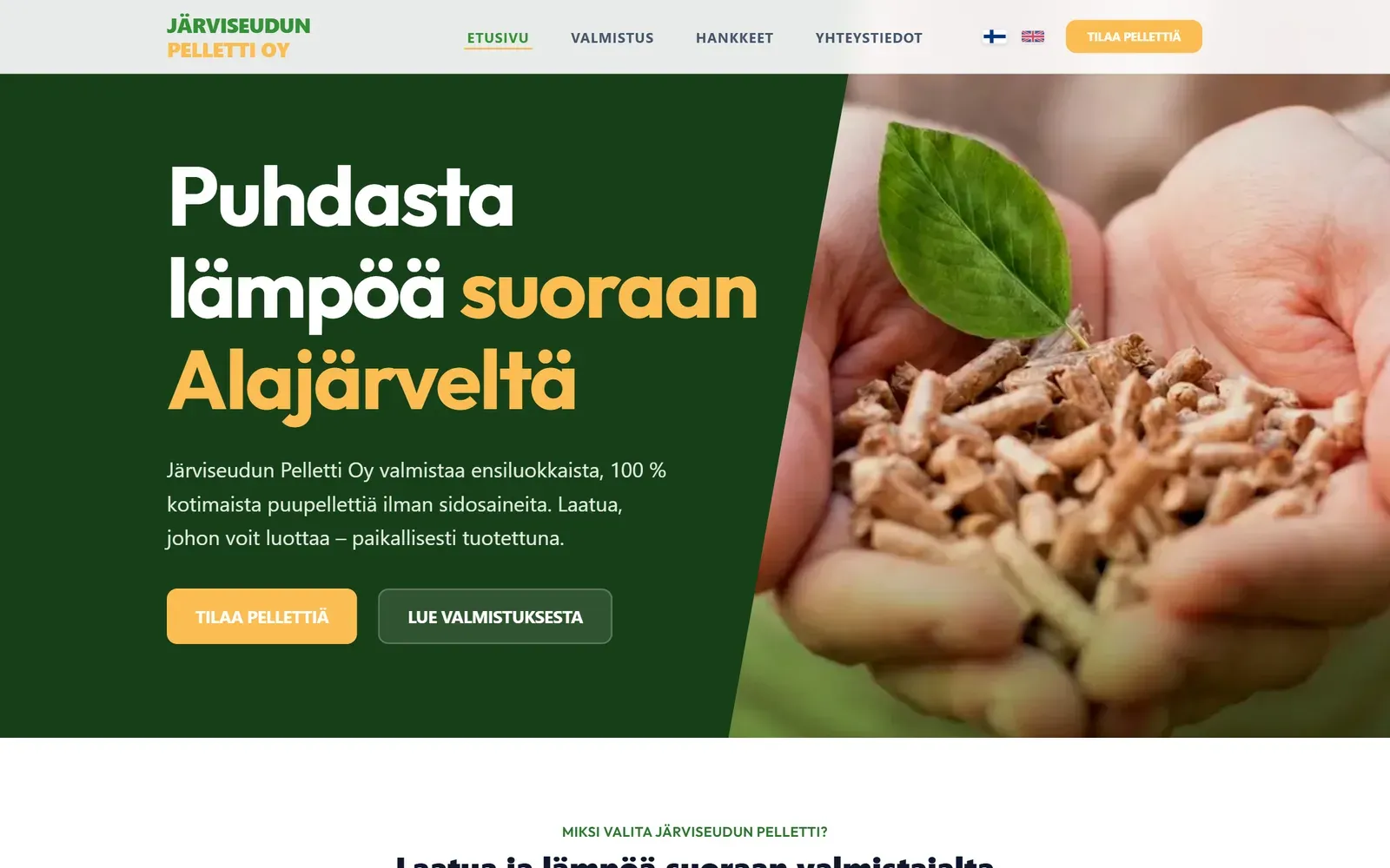 Järviseudun Pelletti Oy:n kotisivut, toteutus PM-Digital