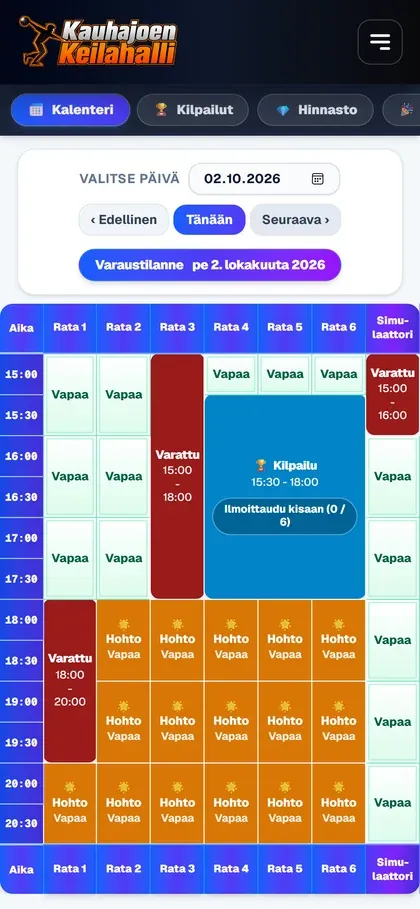 Sama varauskalenteri puhelimen näytöllä