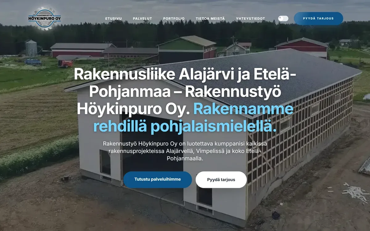 Rakennustyö Höykinpuro Oy:n kotisivut, toteutus PM-Digital