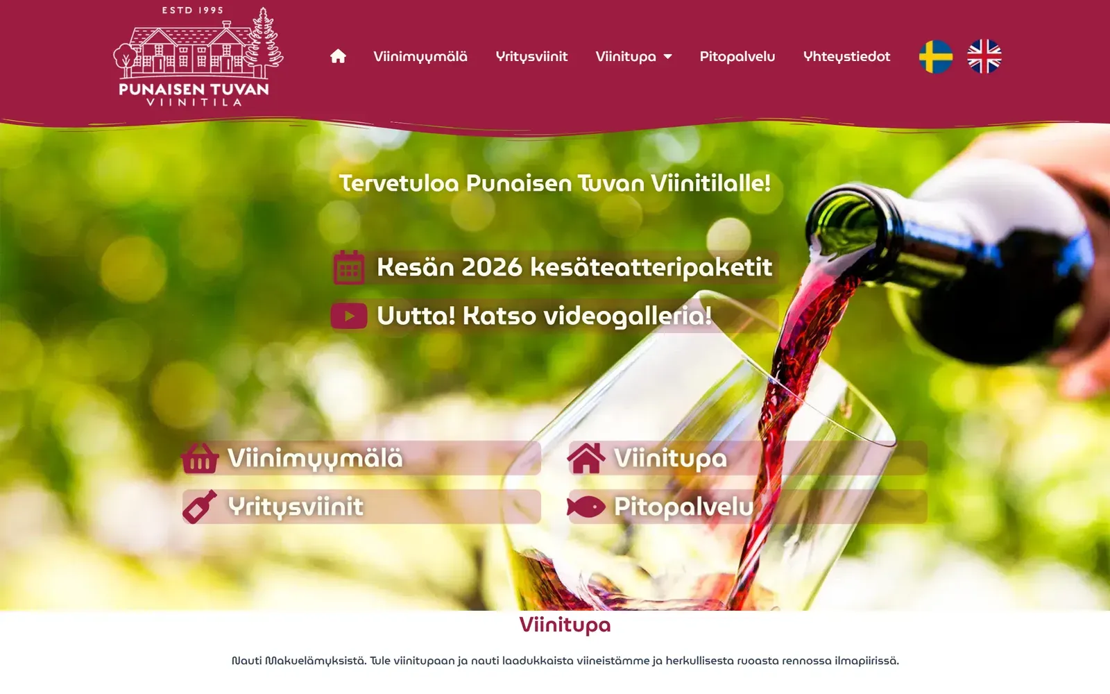 Punaisen Tuvan Viinitilan WordPress-sivut, toteutus PM-Digital