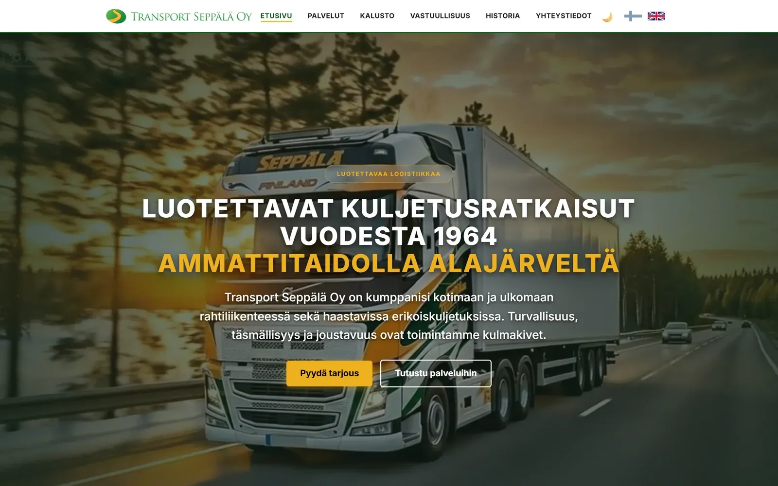 Transport Seppälä Oy:n kotisivut, toteutus PM-Digital